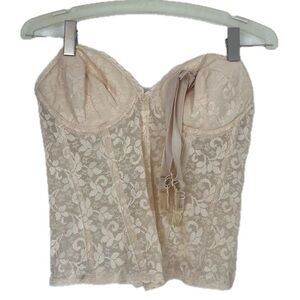 Vintage Carnival Lace Bustier Corset Ivory Boned Strapless With Straps 34C